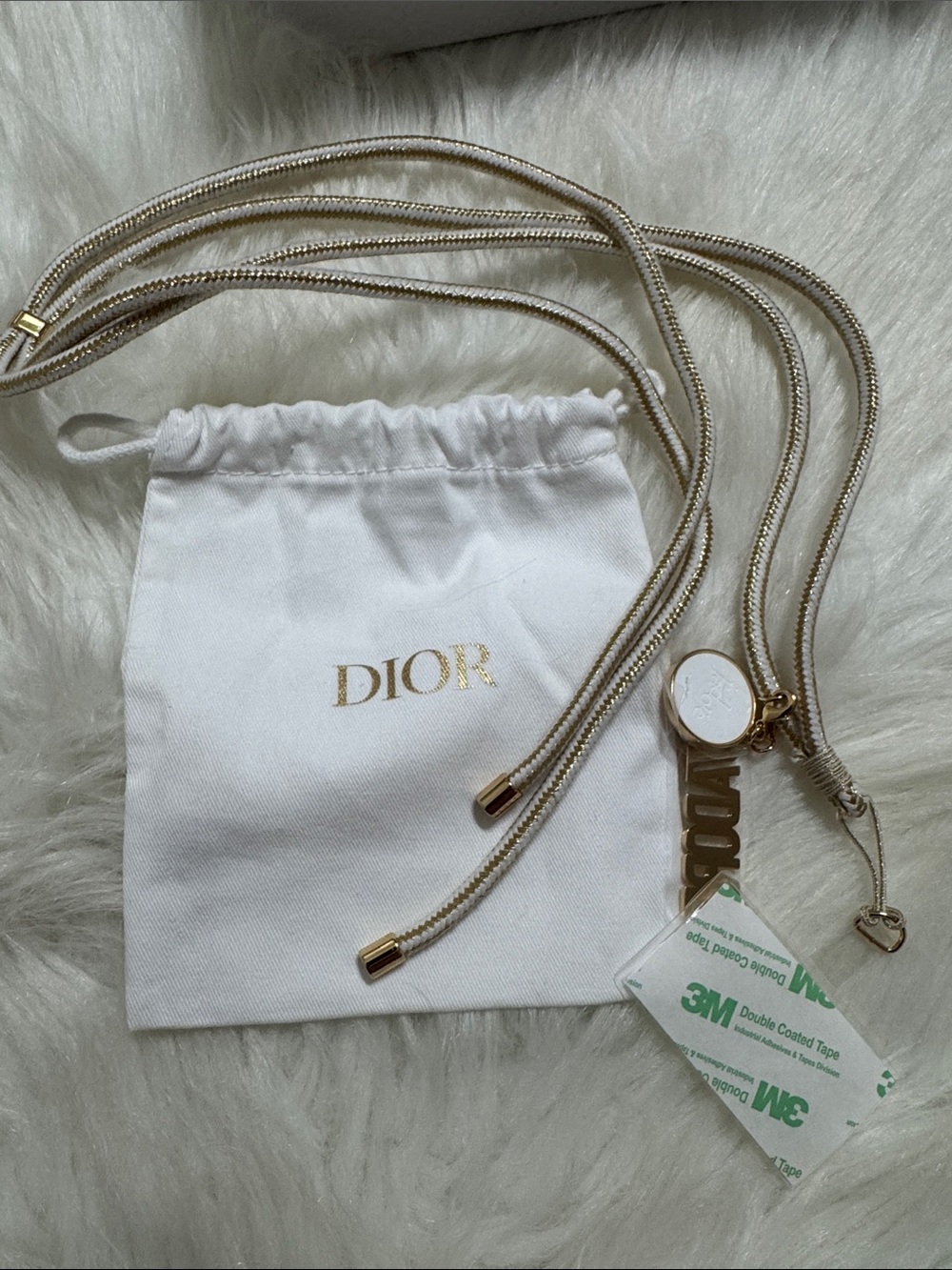 Dior Gold and White Logo phone charm